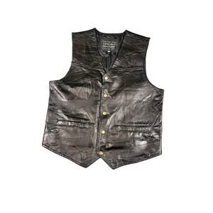 Italian Stone Design Genuine Leather Vest Men's Large Black Motorcycle Biker